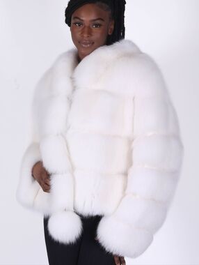 SALE Shadow White Full Pelt Horizontal Design 24″ Fox Fur Jacket